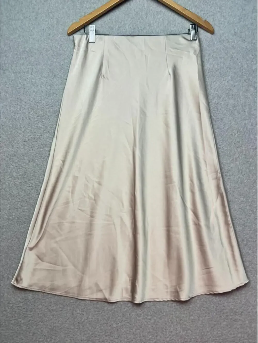 The Drop Beige Satin Maxi Slip Skirt M Midi Bias Cut Quiet Luxury Minimalist